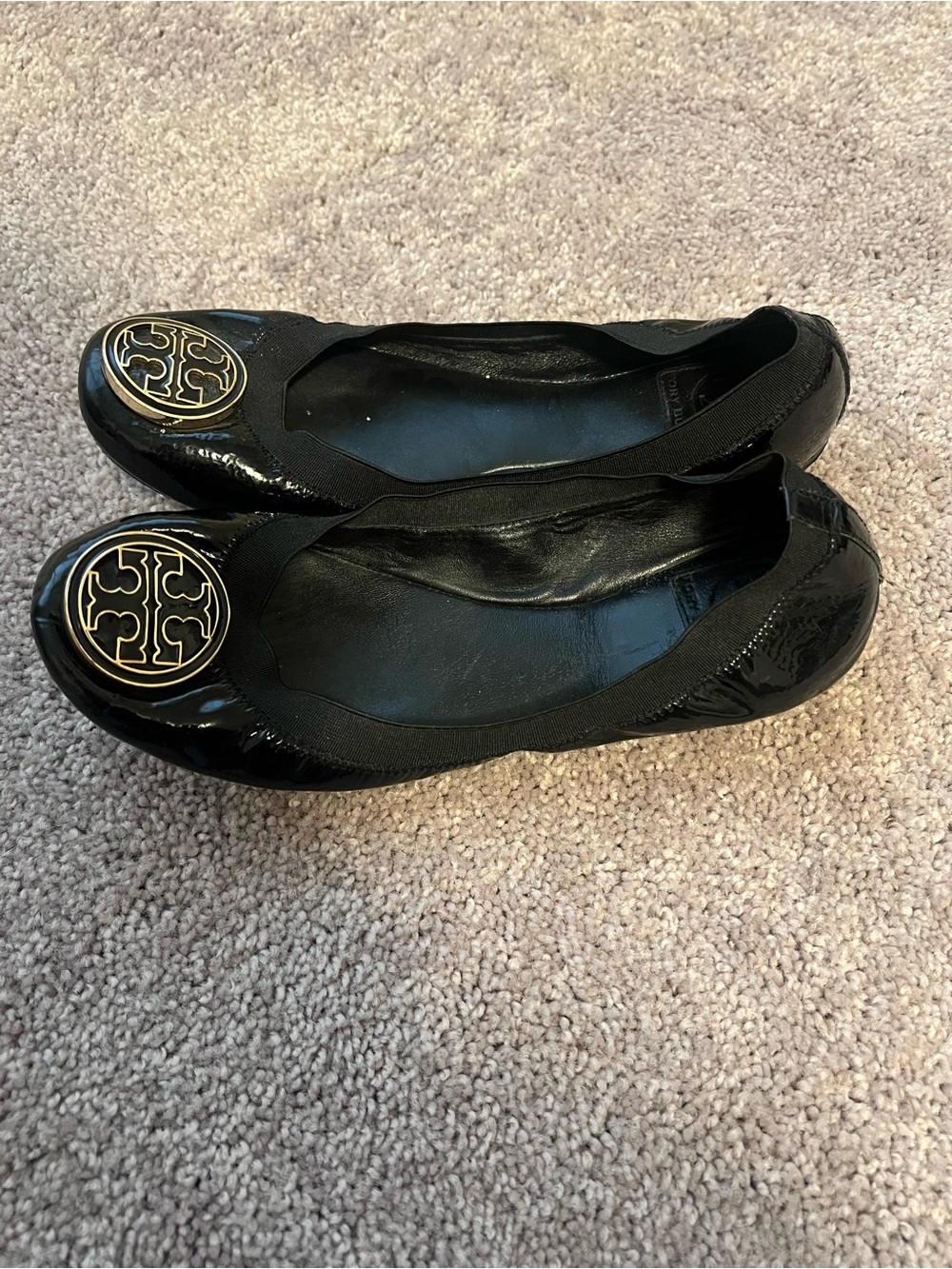 Tory Burch Black Patent Logo Ballet Flats